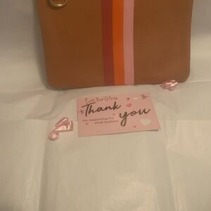 Stylish Tan and Orange Women's Clutch or Makeup Bag Holds all basic items NWOT